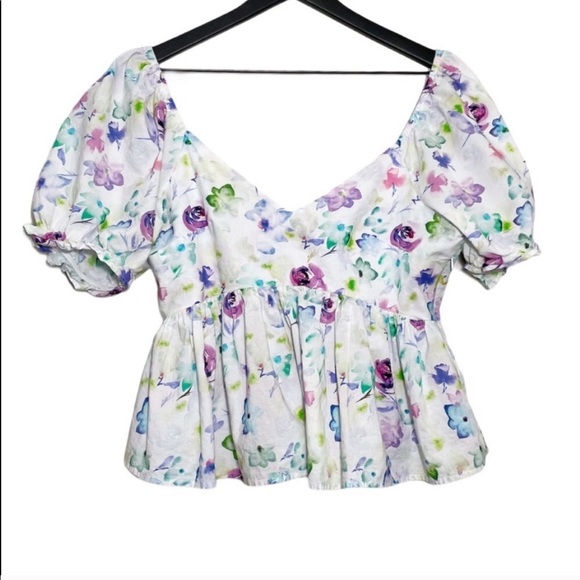 URBAN OUTFITTERS floral puff sleeve poplin top - Picture 5 of 11
